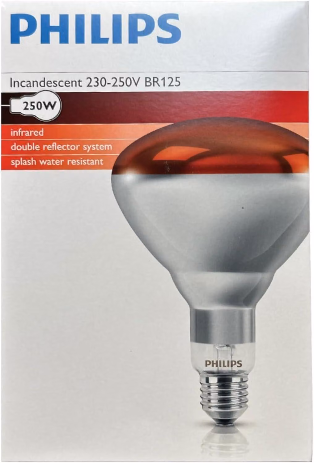 Lampada a infrarossi Philips IR 250R R125 E27, lampada riscaldante, 250 Watt