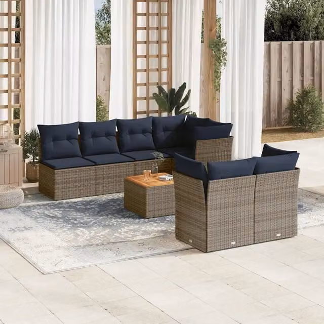 Set Divani da Giardino 8 pz con Cuscini Grigio in Polyrattan 3255851