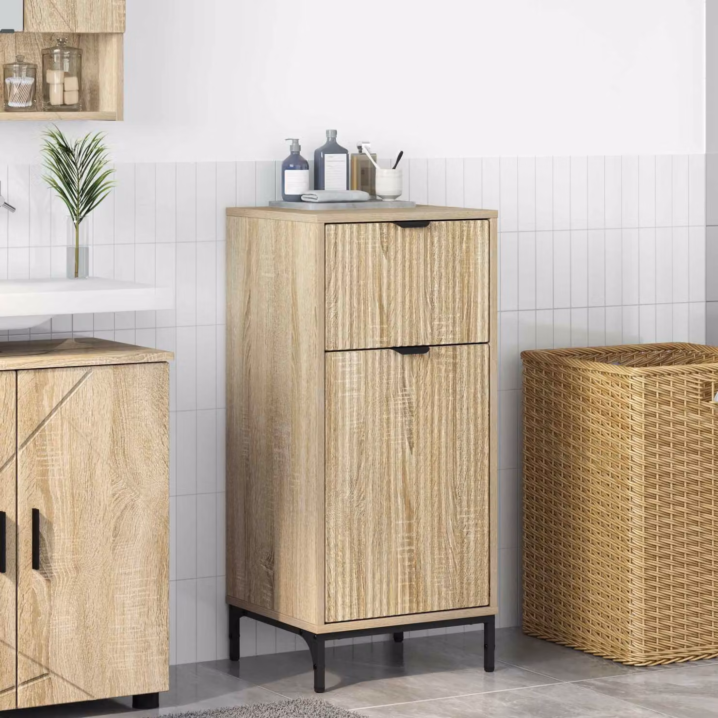 Mobile da bagno vidaXL in stile minimalista, Rovere Sonoma, L/P/H: 39,5 x 36 x 88 cm