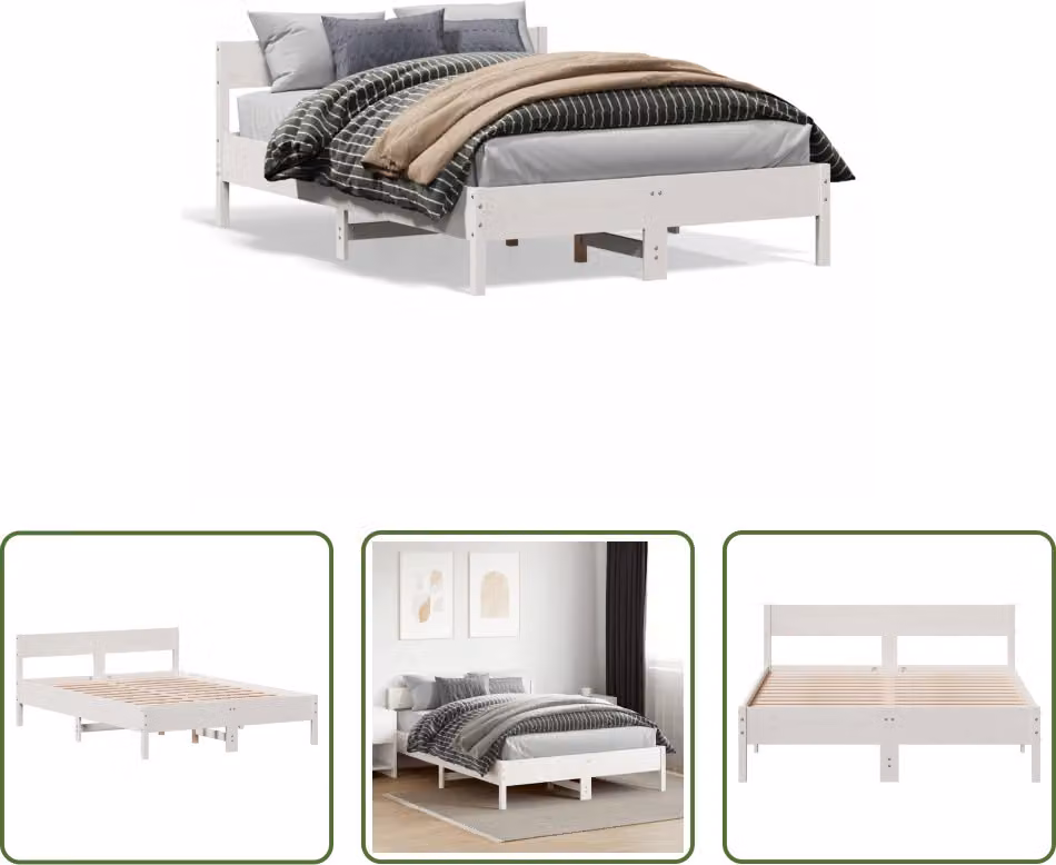 The Living Store Letto in legno massiccio senza materasso bianco 150x200 cm in legno di pino