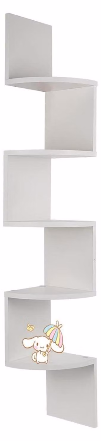 Scaffale a parete, design a zig-zag, 5 ripiani, bianco, 20 x 20 x 120 cm
