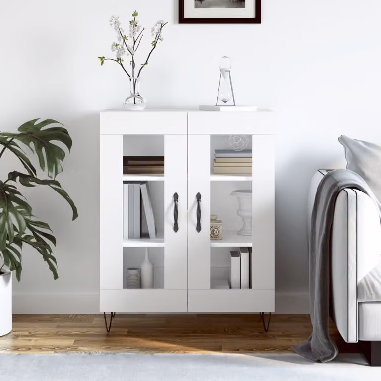 Credenza bianca vidaXL in legno multistrato per soggiorno L: 69,5 cm, P: 34 cm, H: 90 cm