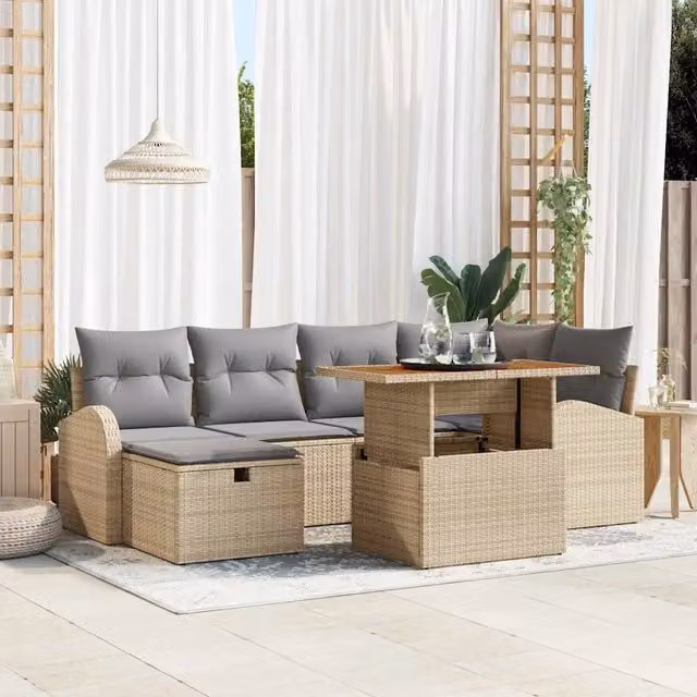 Set Divano da Giardino 7 pz Beige polyrattan 3359969