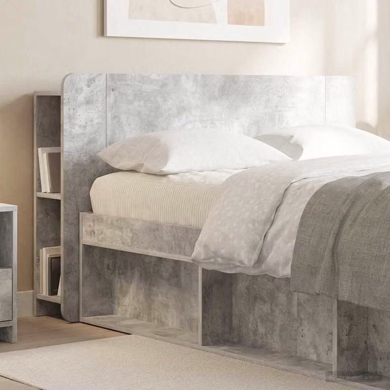 Testata del letto moderna vidaXL in legno ingegnerizzato grigio con ripiani integrati L: 135 cm, H: 80 cm, P: 18,5 cm