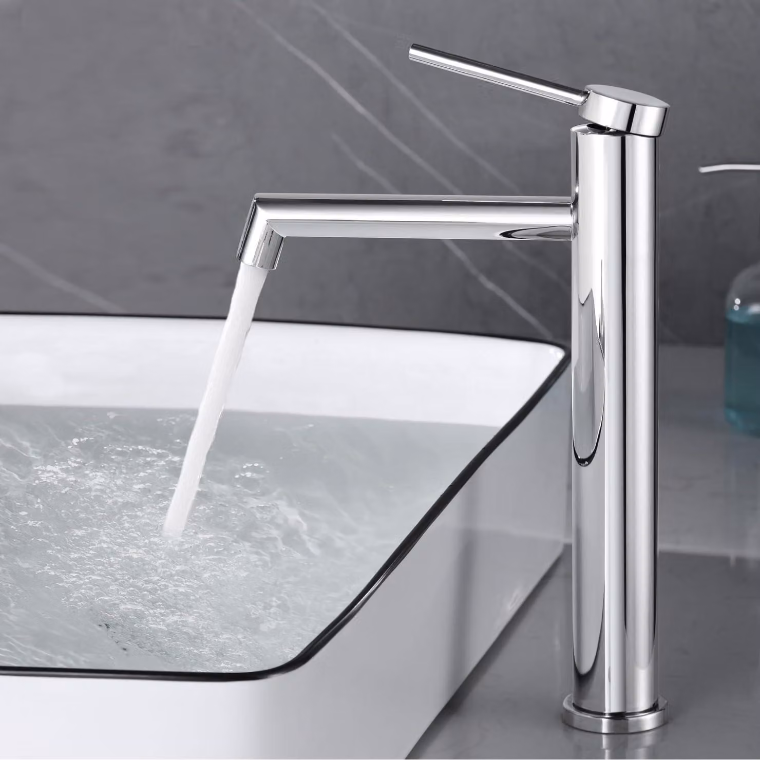 Miscelatore monocomando per lavabo, cromato, in acciaio inossidabile 304, a risparmio idrico