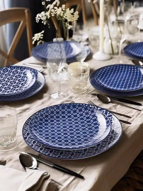Set di piatti da dessert in ceramica vintage azzurro da 20 cm, set di 6 pezzi per antipasto, pasticceria, snack, forno a microonde e lavastoviglie