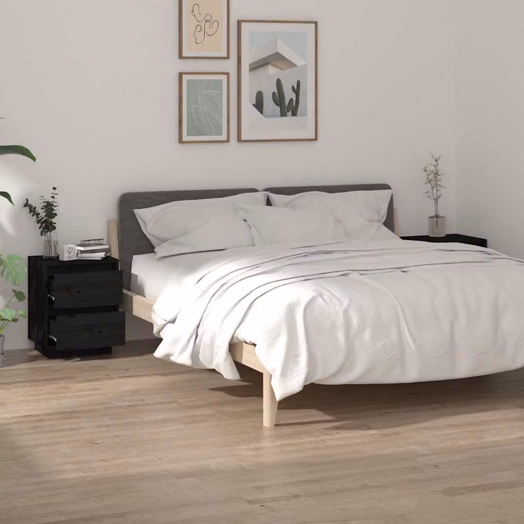 Set di 2 comodini vidaXL in legno massello di pino neri L 40 cm, P 35 cm, H 50 cm