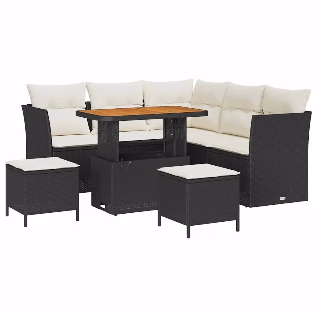 vidaXL Set Divano da Giardino a L con Tavolino e Ottoman, 8 Pezzi, Nero e Beige – 2