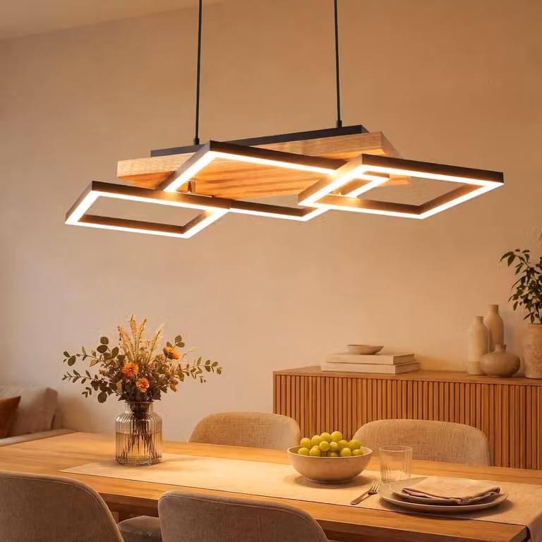 Lampada a sospensione ZMH, ideale per tavoli da pranzo, lampada a sospensione in legno per la sala da pranzo, lampada a LED dimmerabile, lampada a sospensione nera da 31W con telecomando, regolabile in altezza, adatta per sala da pranzo e cucina