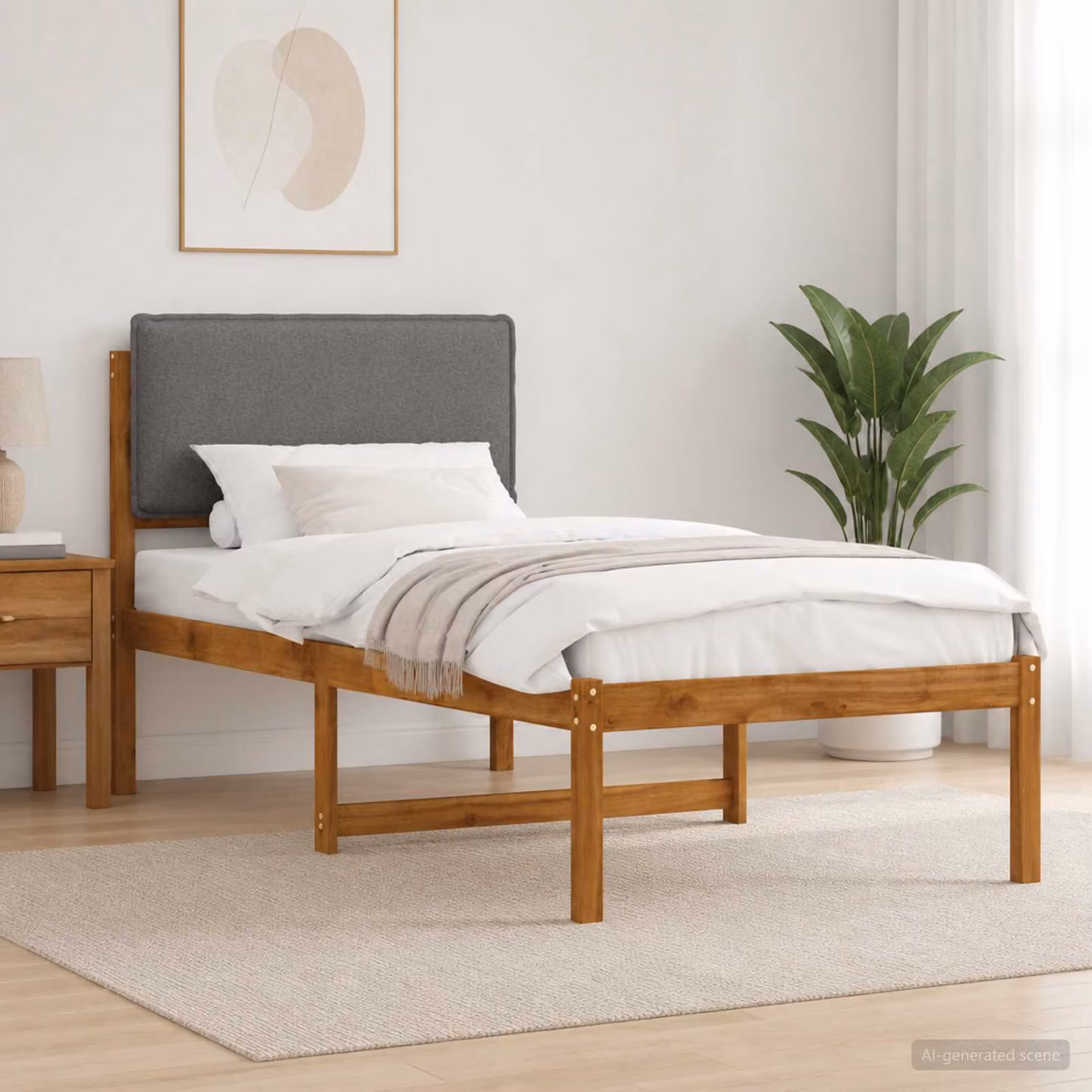 vidaXL Letto con Testiera Rivestita Naturale e Grigio Chiaro