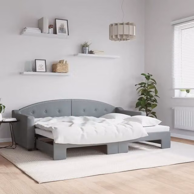 Divano Letto con Letto Estraibile Grigio Chiaro 80x200 Tessuto 3197525