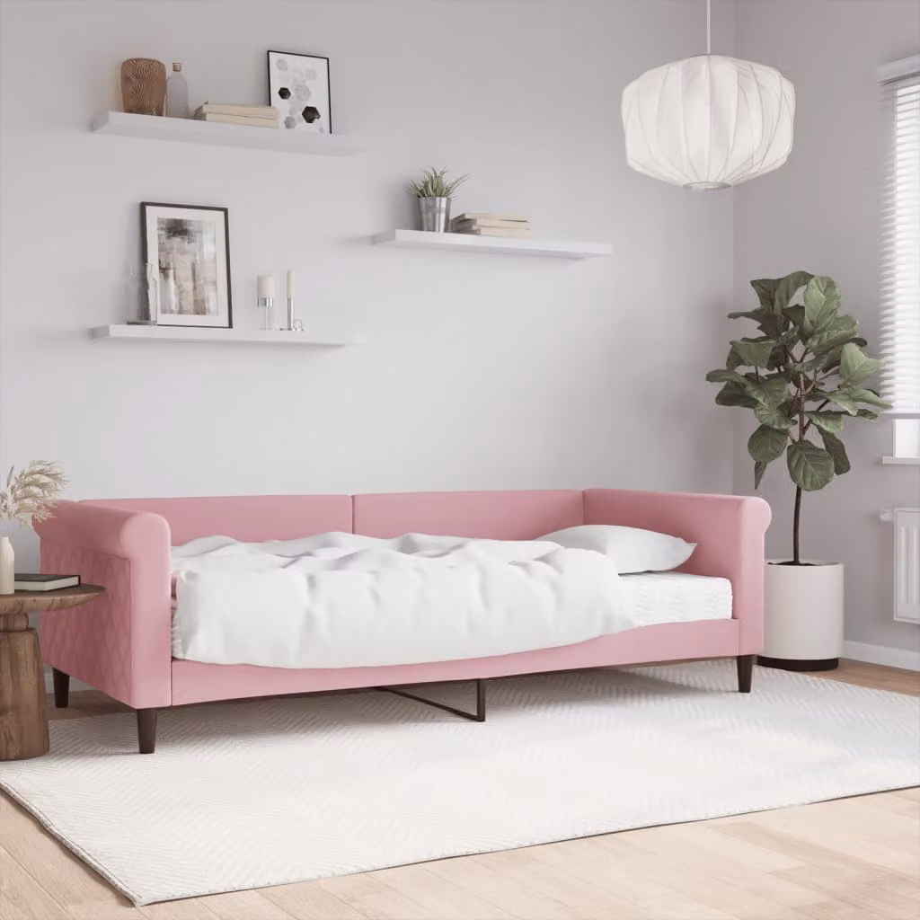vidaXL Divano Letto in Velluto Rosa con Materasso L/P/H: 200 x 90 x 68 cm