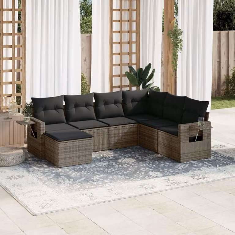 Maison Exclusive - Set da giardino 7 pezzi con cuscini in polyrattan grigio