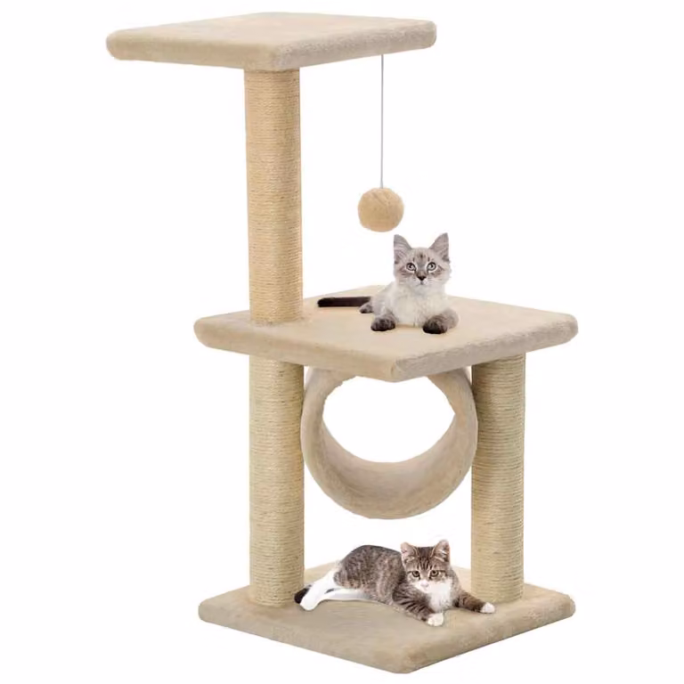 vidaXL Albero per Gatti con Tiragraffi in Sisal e Giocattoli Integrati, Beige, H: 65 cm, L: 30 cm, P: 30 cm