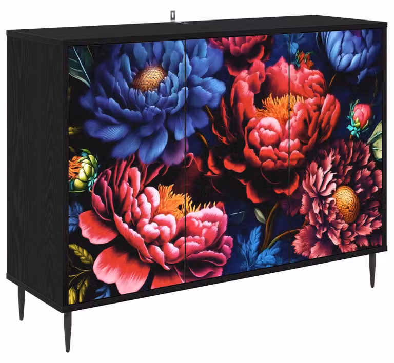 Mobiletto buffet KIEL, finitura noce scuro, dimensioni 102 x 33 x 76 cm, realizzato in legno ingegnerizzato