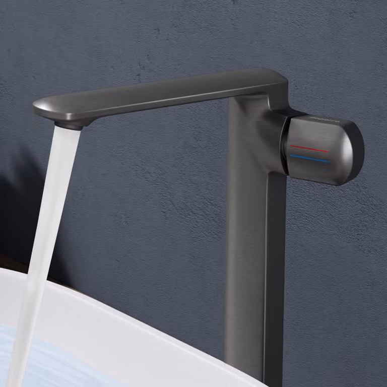 doporro Miscelatore lavabo bagno in ottone Grigio, monocomando per acqua calda e fredda 28,1 cm WAO-1180H