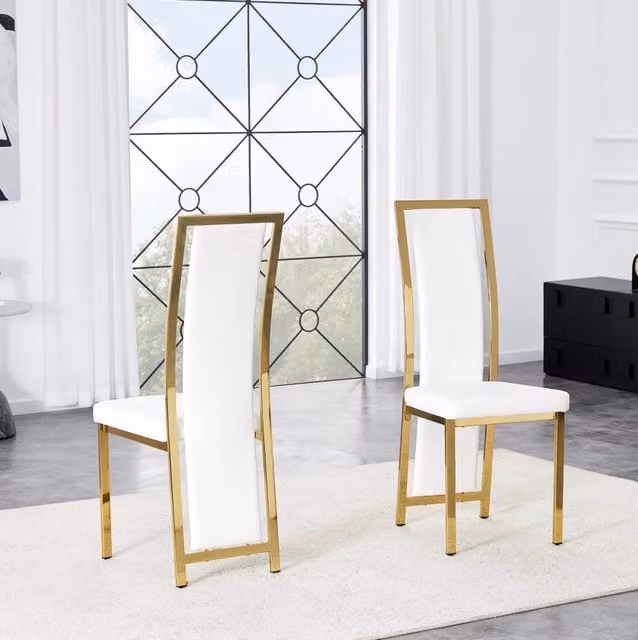 Set di 2 sedie da pranzo moderne bianco e oro con schienale alto; in PU e metallo; 109 cm