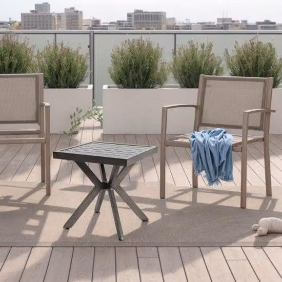 Tavolo da giardino in alluminio, grigio scuro, resistente alle intemperie, di facile manutenzione