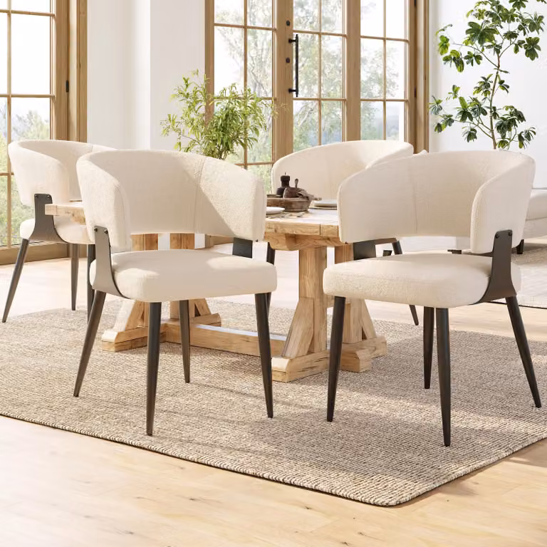 Set di 4 sedie da pranzo Flieks, sedia da pranzo in tessuto di agnello, sedia da cucina imbottita con schienale, sedia da trucco beige