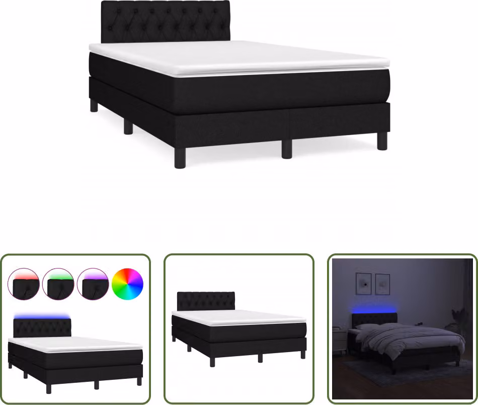 The Living Store Letto a molle con materasso e LED nero 120x190 cm in tessuto