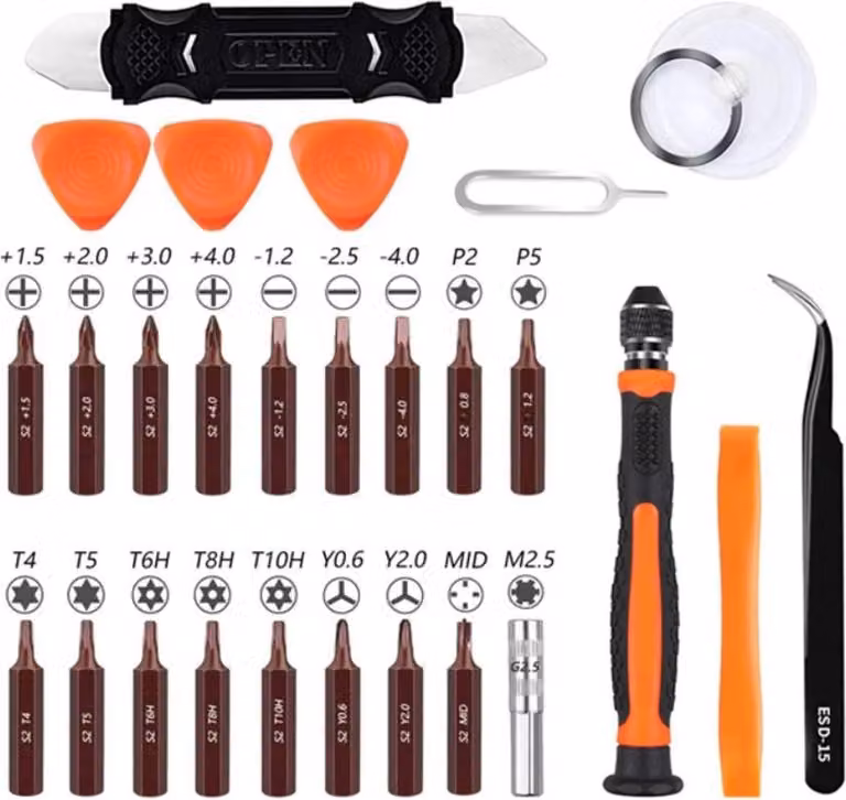 Set di strumenti di precisione per l'elettronica - Perfetto per iPhone, Samsung, Huawei, Xiaomi - 27 pezzi