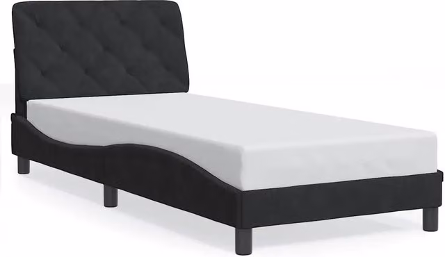 Letto singolo | Letto per adulti | Giroletto senza Materasso Nero 90x200 cm in Velluto