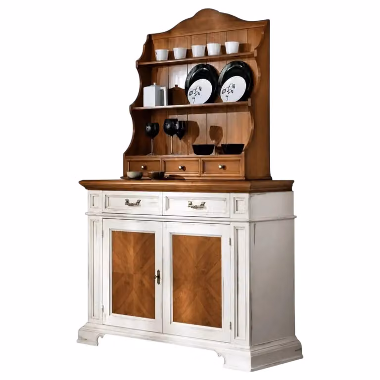 Credenza con piattaia classica in legno stile shabby chic Mobili 2G L/P/H: 140 x 48 x 205 cm