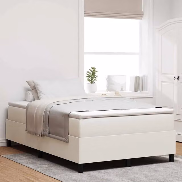 Struttura letto piattaforma con giroletto e rete in doghe in tessuto a coste beige L/P: 120 x 200 cm – 1