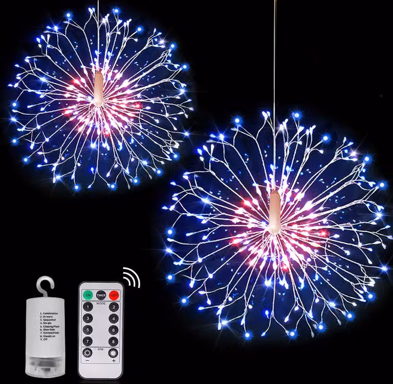 2 pezzi fuochi d'artificio a batteria, luci di Natale con telecomando, decorazione natalizia, colorati