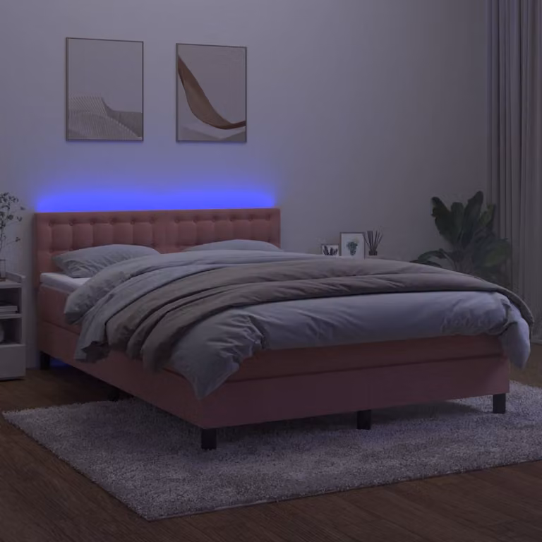 vidaXL Letto a molle con materasso e LED rosa 140x190 cm in velluto - Letto a molle - Letto a molle - Letto - Letti