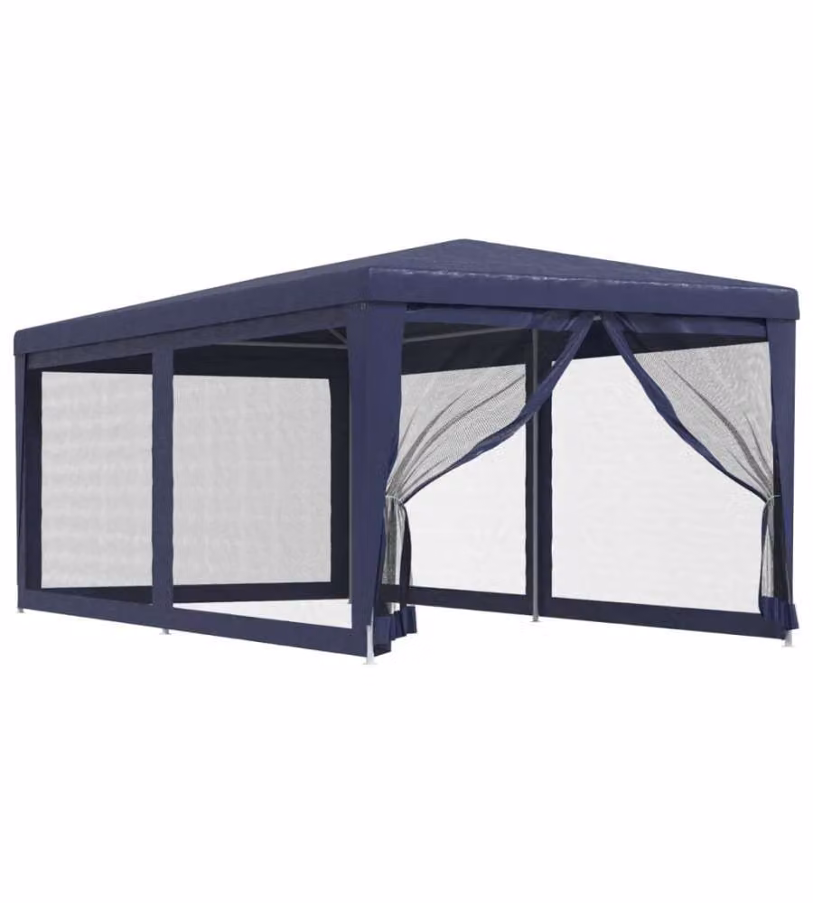 Tenda per feste vidaXL con 6 pareti laterali in rete blu, L: 6 m, P: 3 m, H: 2 m