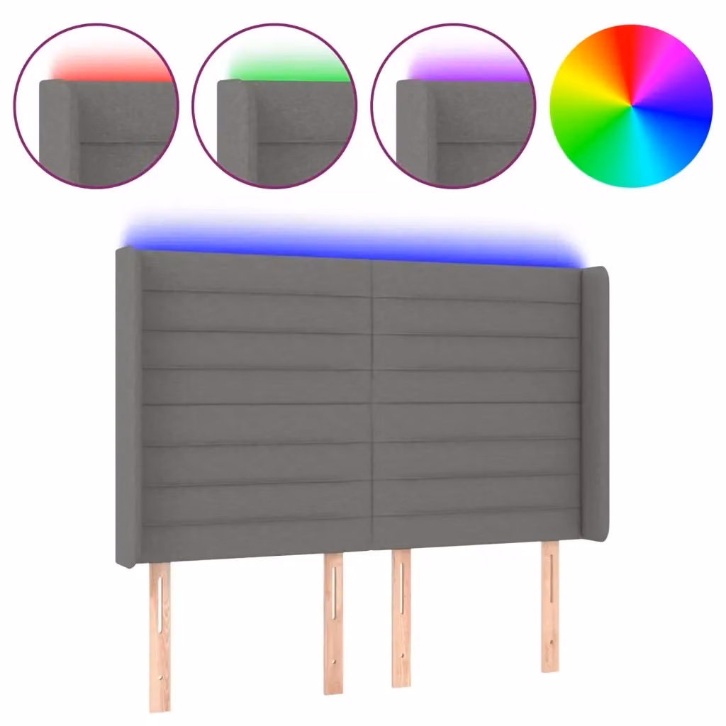 Testiera con LED e porte USB vidaXL in tessuto grigio, L: 147 cm, P: 16 cm, H: 118-128 cm – 2