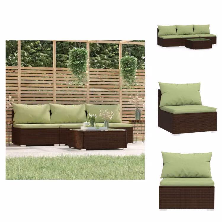vidaXL Set 4 pezzi da giardino con cuscini in poly rattan marrone - Set di mobili da giardino
