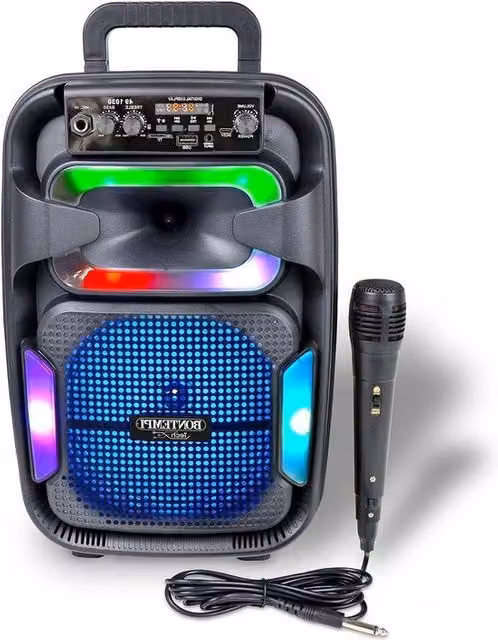 Impianto di karaoke con amplificatore wireless, microfono dinamico, effetti di luce e funzione TWS, colore nero, L/P/H: 382 x 249 x 219 cm