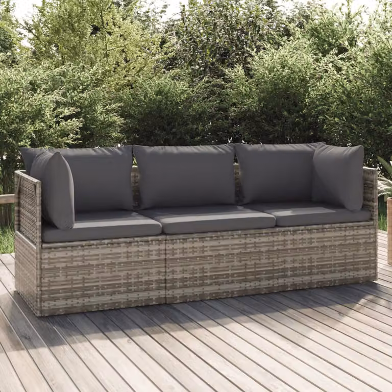 vidaXL Set Divani da Giardino 3 pz con Cuscini in Polyrattan Grigio