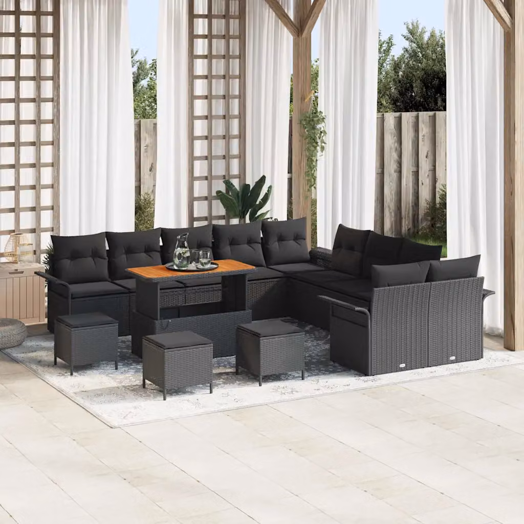 Set Divano da Giardino vidaXL 14 Pezzi Nero con Cuscini e Tavolino da Caffè in Acciaio Verniciato a Polvere – 1