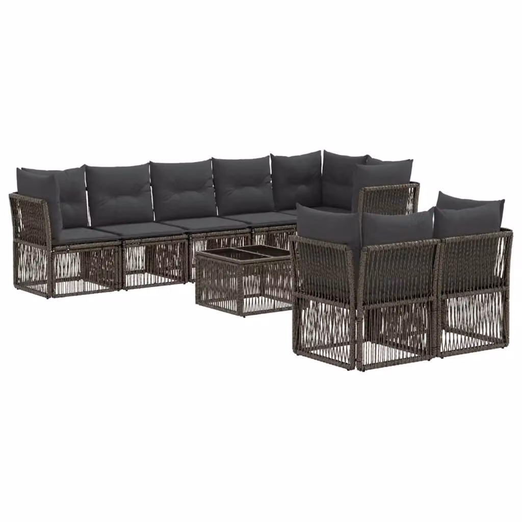 Set Divano da Giardino 9 pz vidaXL Grigio con Tavolino e Cuscini in Polyrattan e Metallo – 2
