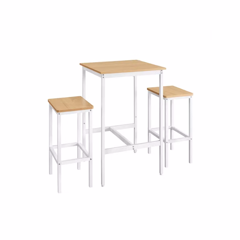 Set di Tavolo da Bar con 2 Sgabelli Marrone Vintage, Rovere Dorato + Bianco Nuvola