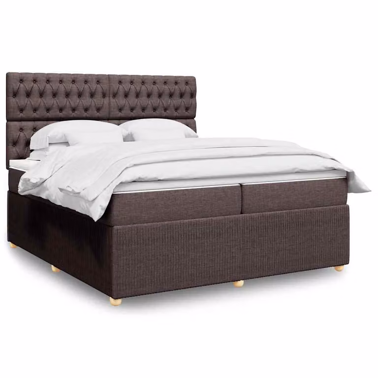 vidaXL Giroletto a molle con materasso in tessuto marrone e bianco L/P/H: 200 x 200 x 150,5 cm