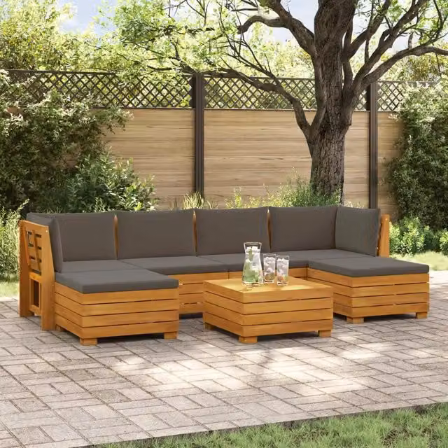 7 pz Set di divani da esterno Legno di Acacia Massello Marrone 3403112