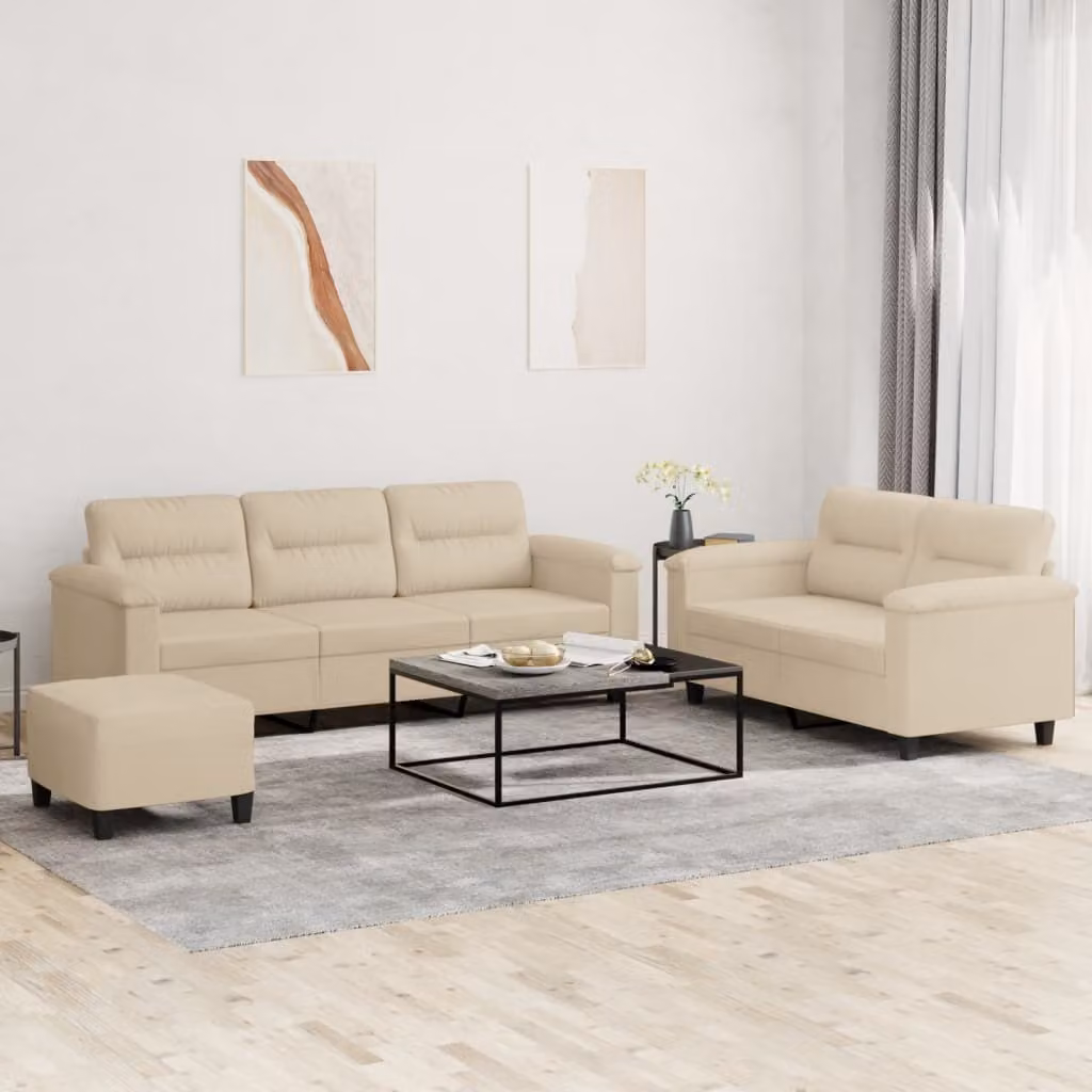Maison Exclusive - Set divano a 3 posti con cuscini in microfibra color crema