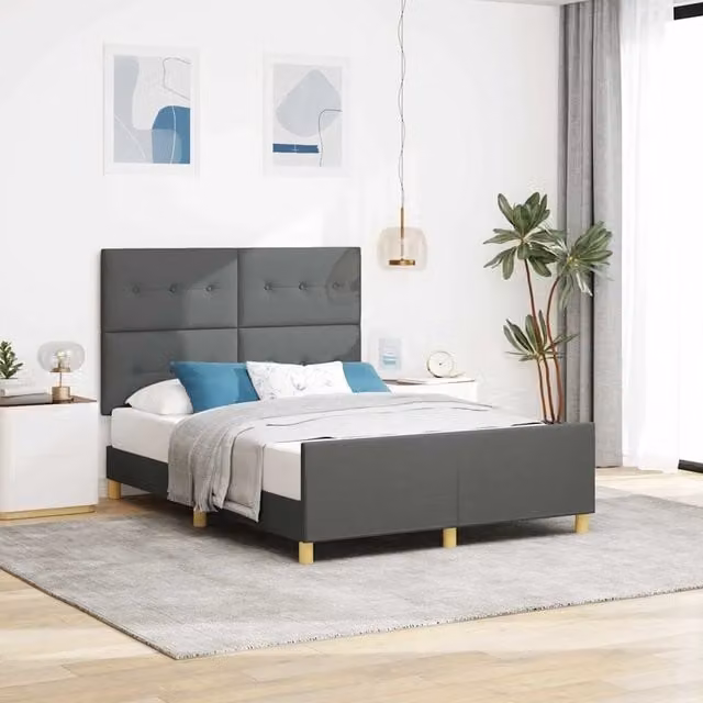 Struttura del letto-Giroletto Grigio scuro 140 x 200 cm Tessuto 782434