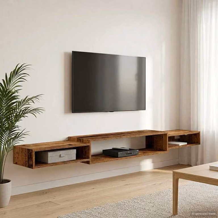 Mobile TV da parete vidaXL in legno antico marrone L: 220 cm, P: 21 cm, H: 28 cm