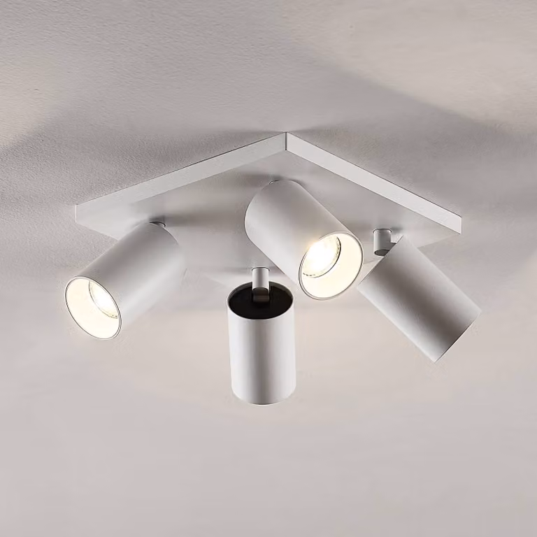 Arcchio Faretto Brinja, bianco, angolare, Ø 6 cm, a 4 luci, GU10 Brinja Arcchio, dimmerabile, Bianco / Opale, Corridoio, Alluminio, Moderno, Faretto