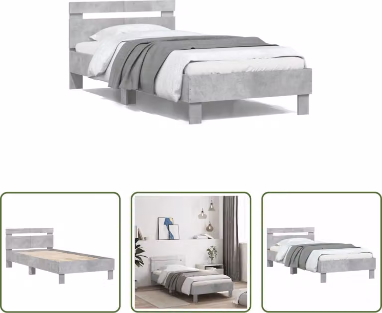 The Living Store Giroletto con testiera in cemento grigio 100x200 cm Materiale a base di legno