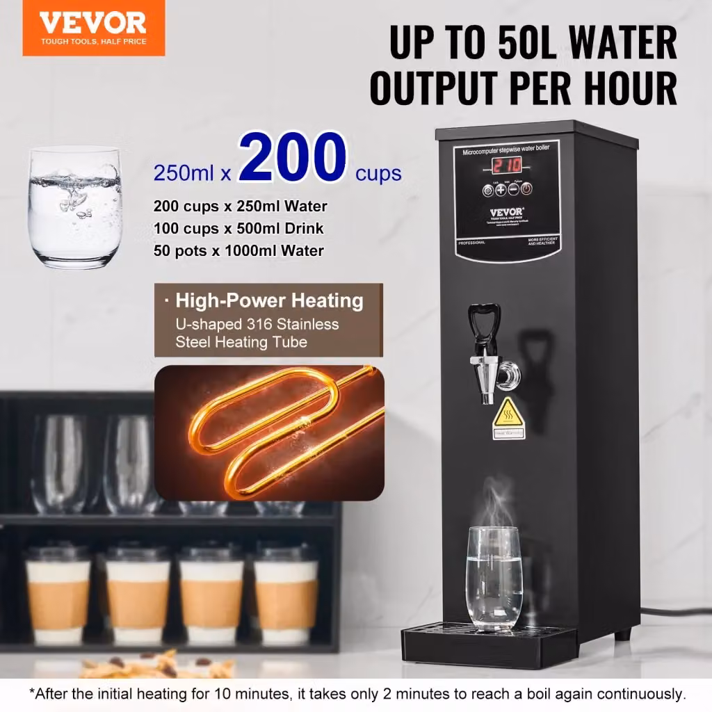 Bollitore Dispenser Elettrico Vevor per Bar Ristorante e Ufficio in Acciaio Inox Argento con Capacità 15L e Temperatura Regolabile 40-99°C – 2