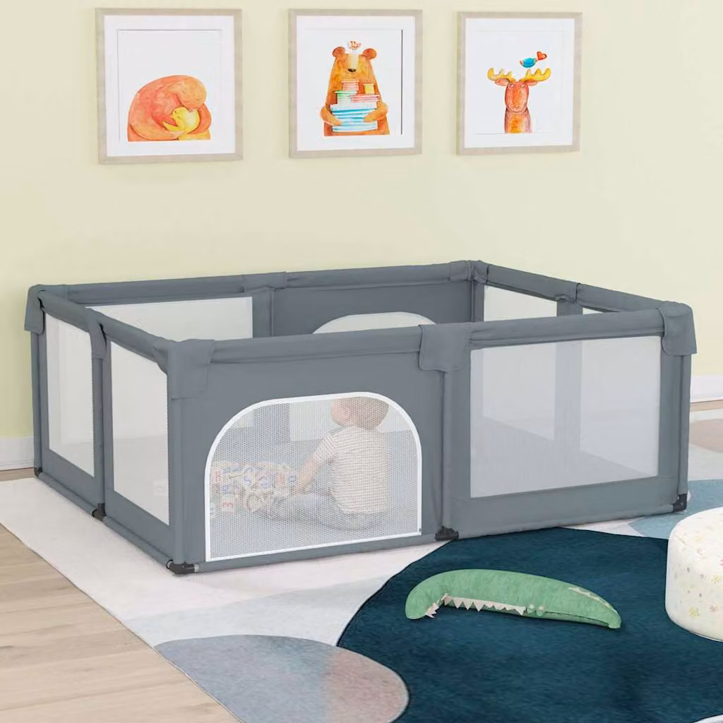 vidaXL Box per Bambini con 2 Porte in Tessuto Oxford e Metallo, Grigio, L: 190 cm, P: 150 cm, H: 70 cm