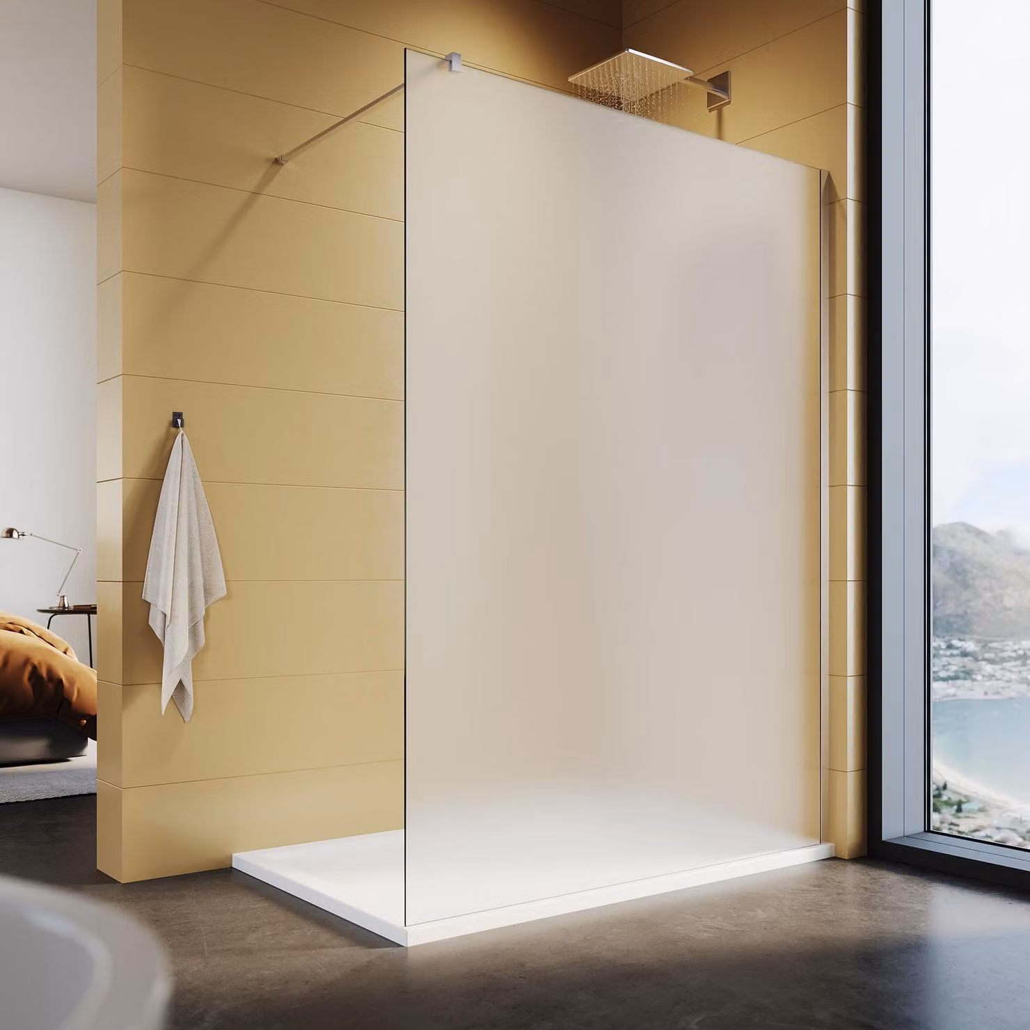 SONNI 140x200 cm doccia walk-in con stabilizzatore in vetro 8 mm completamente satinato con nano rivestimento