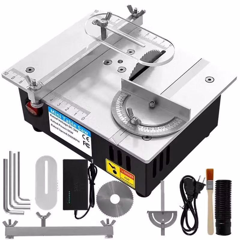 Mini sega circolare da banco - Sega elettrica da lavoro da 96W - Alimentazione DC 24V ad alte prestazioni - Velocità regolabile in 7 livelli - Lama da 63 mm - Adatta per materiali non metallici, modellismo e progetti fai-da-te