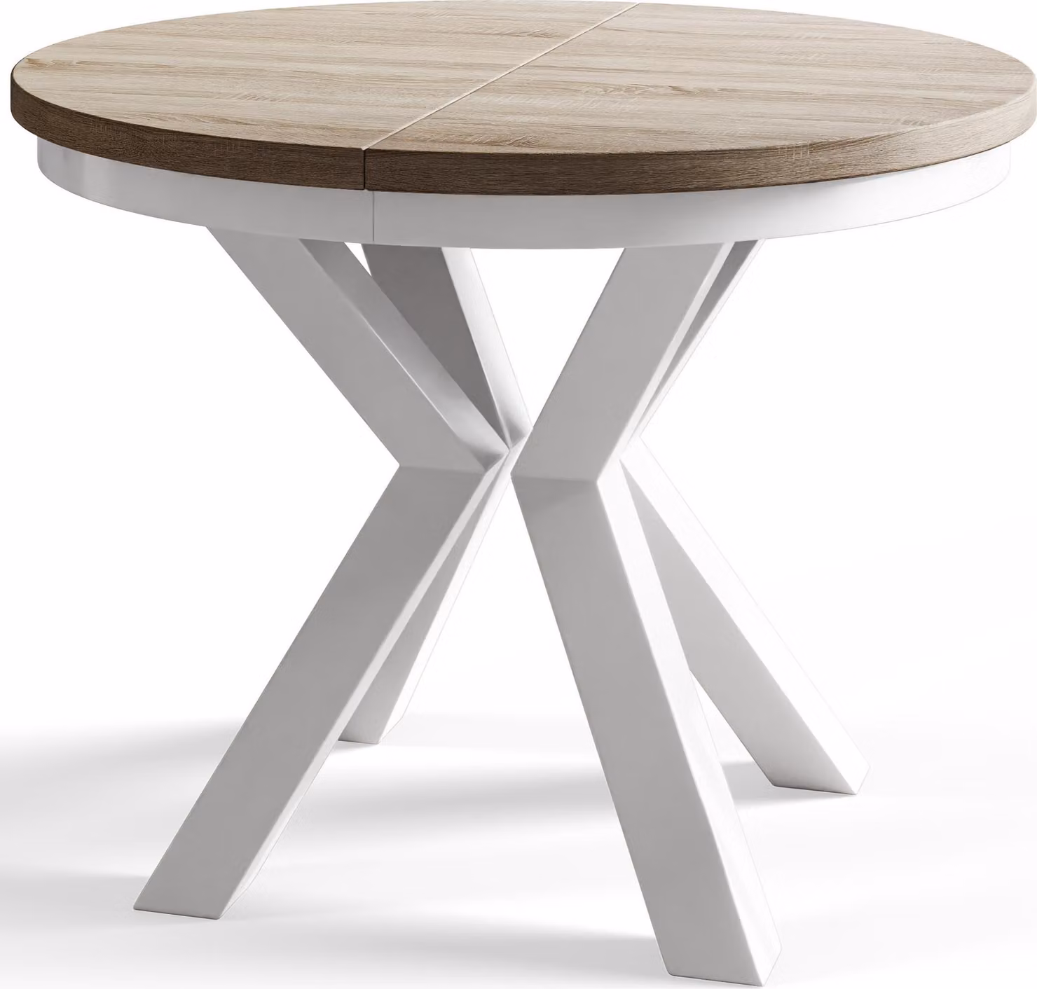 Tavolo rotondo per sala da pranzo LOFT, tavolo allungabile diametro: 120 cm/200 cm, tavolo da soggiorno colore: beige, con gambe in metallo bianco